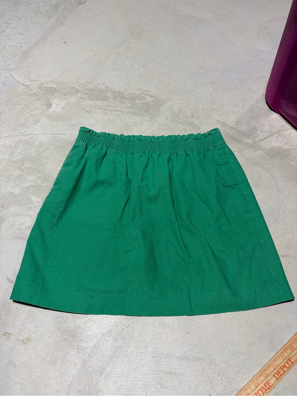 J crew Green Elastic-Waist Skirt linen cotton blend 14